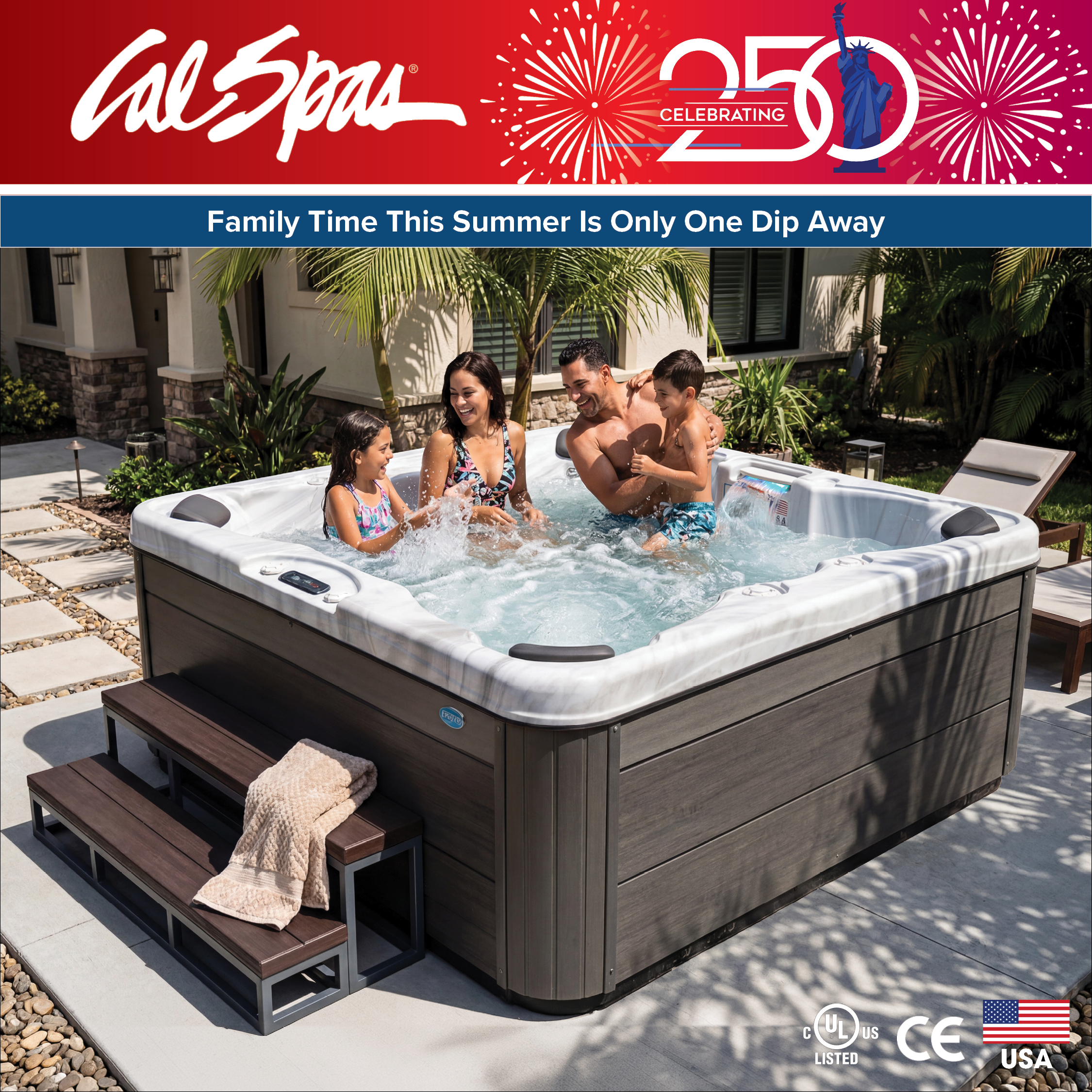 Calspas hot tub being used in a family setting - Dallas